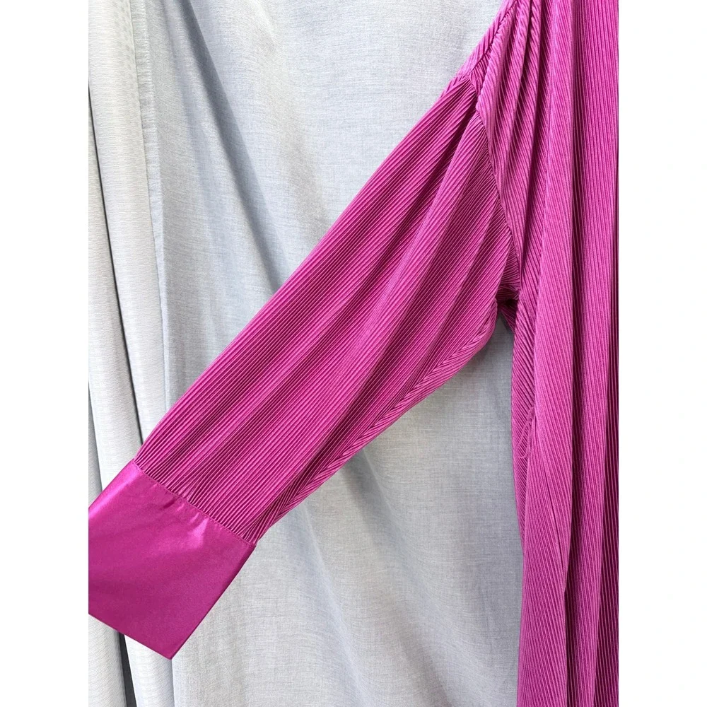 12th Tribe Magenta Pink‎ Plisse Pleated Shirt Dress Oversized Tunic L